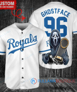 Kansas City Royals x Ghostface Scream Halloween Halloween with World Series Trophy Custom Baseball Jersey White