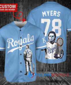 Kansas City Royals x Halloween Michael Myers with Trophy Custom Baseball Jersey Light Blue