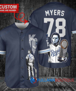 Kansas City Royals x Halloween Michael Myers with Trophy Custom Baseball Jersey Navy