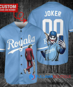 Kansas City Royals x Joker DC Comics with Trophy Custom Baseball Jersey Light Blue