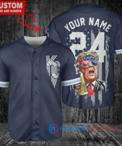 Kansas City Royals x Limited Edition with World Series Trophy Custom Baseball Jersey Navy