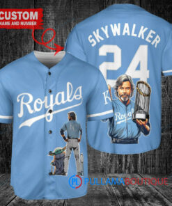 Kansas City Royals x Luke Skywalker Star Wars with Trophy Custom Baseball Jersey Light Blue