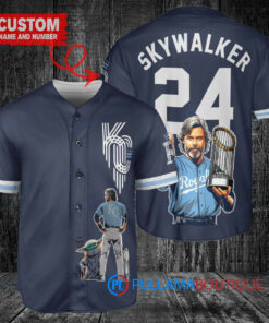 Kansas City Royals x Luke Skywalker Star Wars with Trophy Custom Baseball Jersey Navy