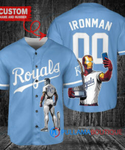 Kansas City Royals x Marvel Iron Man Tony Stark with Trophy Custom Baseball Jersey Light Blue