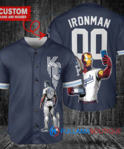 Kansas City Royals x Marvel Iron Man Tony Stark with Trophy Custom Baseball Jersey Navy