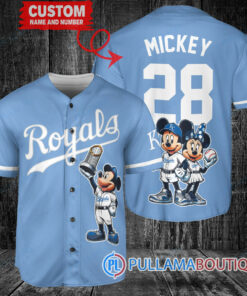 Kansas City Royals x Mickey and Minnie with Trophy Baseball Jersey Light Blue