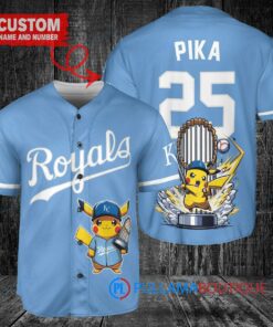 Kansas City Royals x Pikachu Pokemon with Trophy Custom Baseball Jersey Light Blue