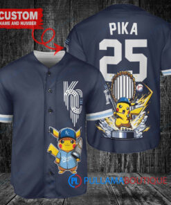 Kansas City Royals x Pikachu Pokemon with Trophy Custom Baseball Jersey Navy