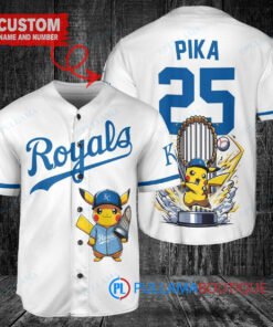 Kansas City Royals x Pikachu Pokemon with Trophy Custom Baseball Jersey White