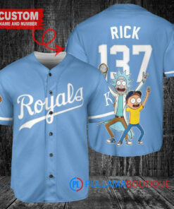 Kansas City Royals x Rick and Morty with Trophy Custom Baseball Jersey Light Blue