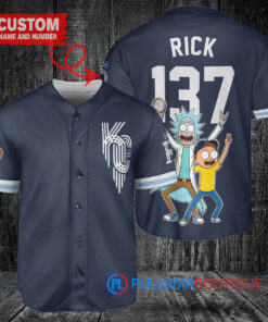 Kansas City Royals x Rick and Morty with Trophy Custom Baseball Jersey Navy