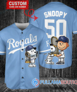 Kansas City Royals x Snoopy and Charlie Brown with Trophy Baseball Jersey Light Blue