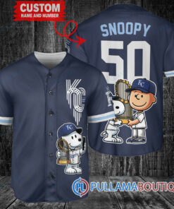 Kansas City Royals x Snoopy and Charlie Brown with Trophy Baseball Jersey Navy