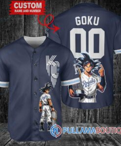 Kansas City Royals x Son Goku Kakarot Super Saiyan Dragon Ball Z with Trophy Baseball Jersey Navy V2