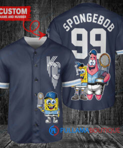 Kansas City Royals x SpongeBob SquarePants with Trophy Custom Baseball Jersey Navy