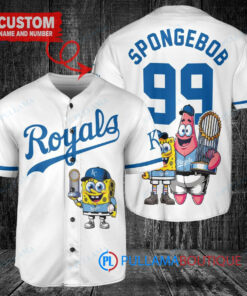 Kansas City Royals x SpongeBob SquarePants with Trophy Custom Baseball Jersey White