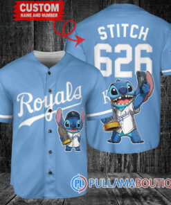 Kansas City Royals x Stitch with Trophy Baseball Jersey Light Blue