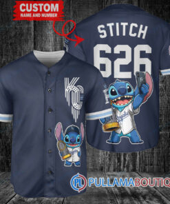 Kansas City Royals x Stitch with Trophy Baseball Jersey Navy