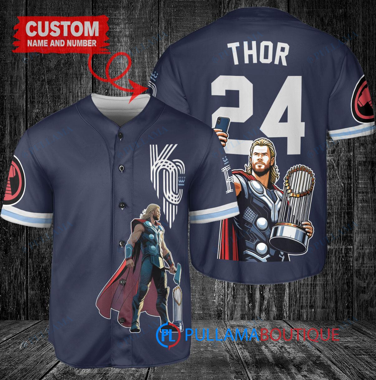 New York Mets x Thor Marvel with Trophy Custom Baseball Jersey Black