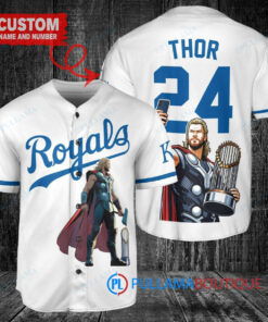 Kansas City Royals x Thor Marvel with Trophy Custom Baseball Jersey White