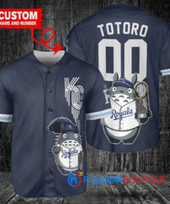 Kansas City Royals x Totoro Studio Ghibli with Trophy Custom Baseball Jersey Navy