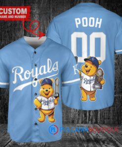 Kansas City Royals x Winnie the Pooh with Trophy Custom Baseball Jersey Light Blue