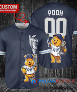 Kansas City Royals x Winnie the Pooh with Trophy Custom Baseball Jersey Navy