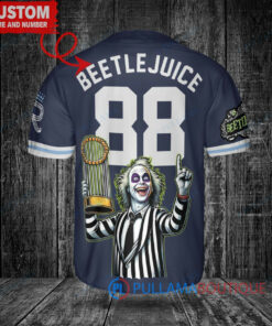 KC Royals Beetlejuice Halloween World Series Trophy Baseball Jersey Navy