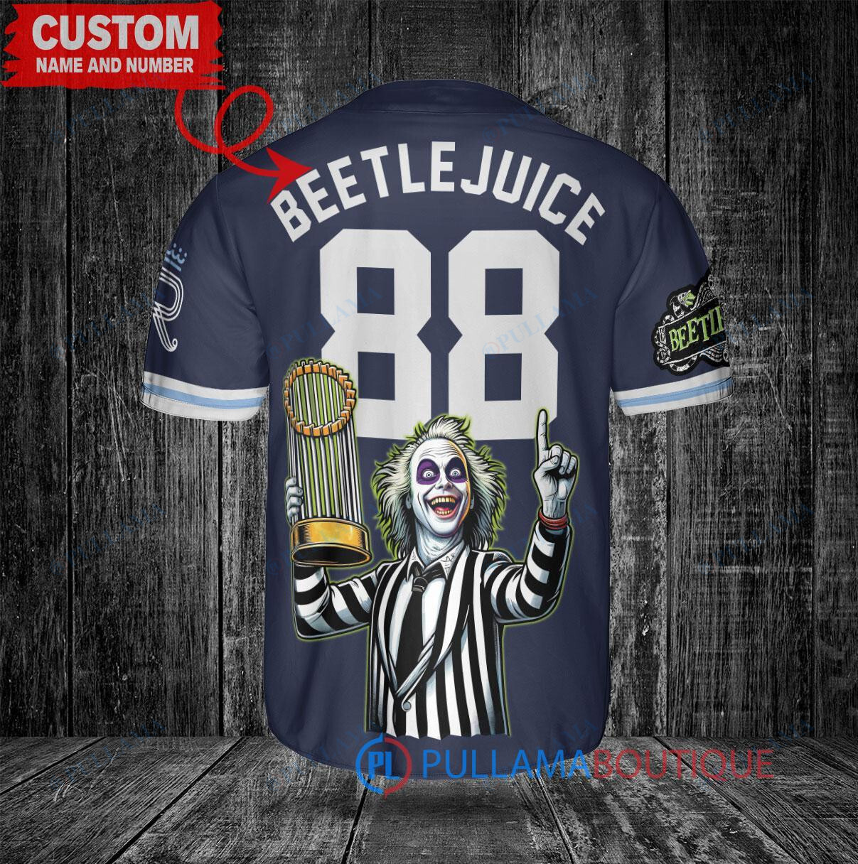 Boston Red Sox x Beetlejuice Halloween with World Series Trophy Custom Baseball Jersey Gold-Light Blue City Connect