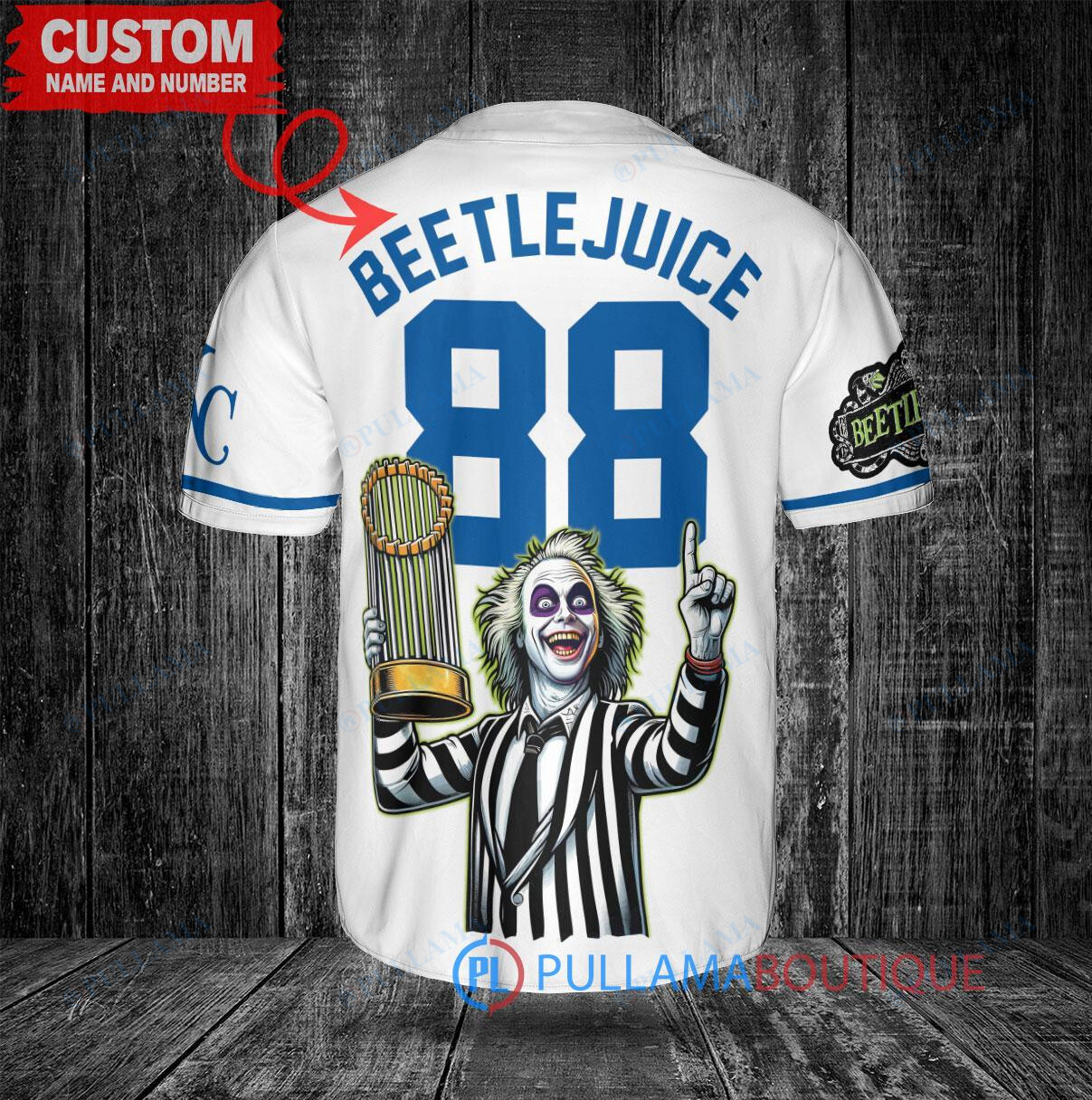 Cleveland Guardians x Beetlejuice Halloween with World Series Trophy Custom Baseball Jersey Navy City Connect