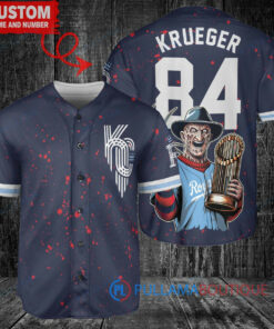 KC Royals Freddy Krueger Halloween World Series Trophy Baseball Jersey Navy