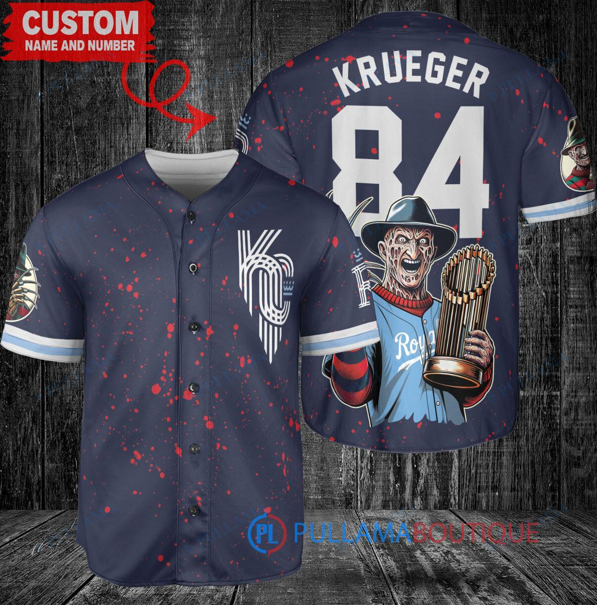 Los Angeles Dodgers x Freddy Krueger A Nightmare on Elm Street Halloween with World Series Trophy Custom Baseball Jersey White