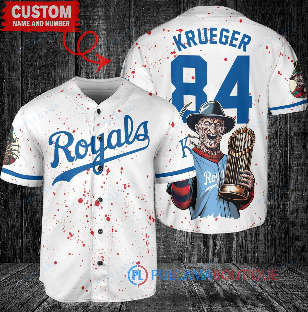 Detroit Tigers Freddy Krueger Halloween World Series Trophy Baseball Jersey Navy