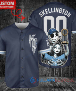 KC Royals Jack Skellington Sally World Series Trophy Baseball Jersey Navy