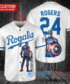 KC Royals x Marvel Captain America Steve Rogers Baseball Jersey – White