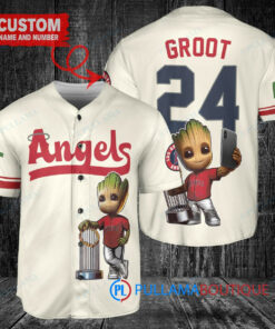 LA Angels Baby Groot Marvel Guardians Of The Galaxy Baseball Jersey Cream