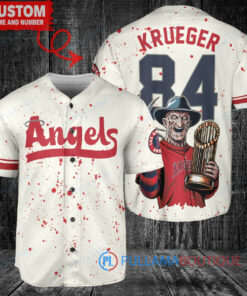 LA Angels Freddy Krueger Halloween World Series Trophy Baseball Jersey Cream