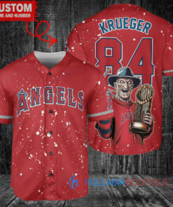 LA Angels Freddy Krueger Halloween World Series Trophy Baseball Jersey Red