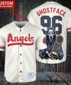 LA Angels Ghostface Scream Halloween World Series Trophy Baseball Jersey Cream