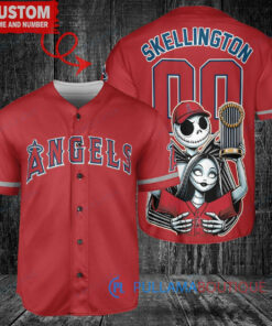 LA Angels Jack Skellington Sally World Series Trophy Baseball Jersey Red