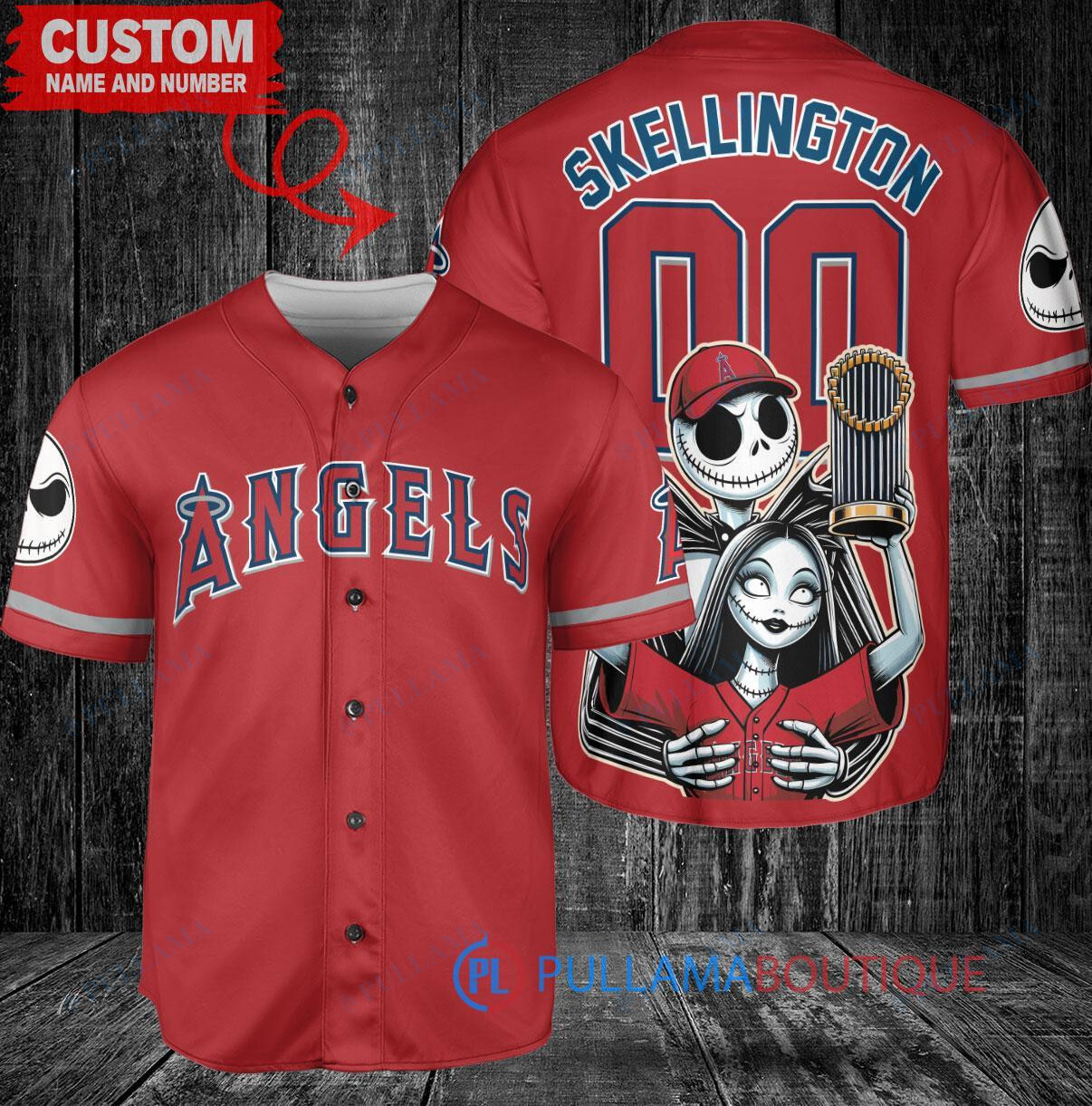 Cleveland Guardians x Jack Skellington and Sally The Nightmare Before Christmas with World Series Trophy Custom Baseball Jersey Red