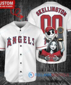 LA Angels Jack Skellington Sally World Series Trophy Baseball Jersey White