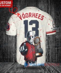 LA Angels Jason Voorhees Halloween World Series Trophy Baseball Jersey Cream