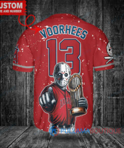 LA Angels Jason Voorhees Halloween World Series Trophy Baseball Jersey Red