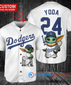 LA Dodgers Baby Yoda Star Wars Mandalorian Trophy Baseball Jersey White