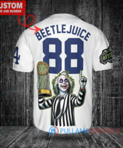 LA Dodgers Beetlejuice Halloween World Series Trophy Baseball Jersey White