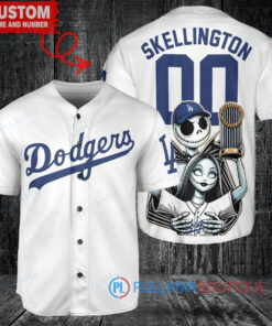 LA Dodgers Jack Skellington Sally World Series Trophy Baseball Jersey White