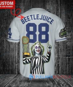 LA Dodgers x Beetlejuice Halloween World Series Trophy Baseball Jersey Gray