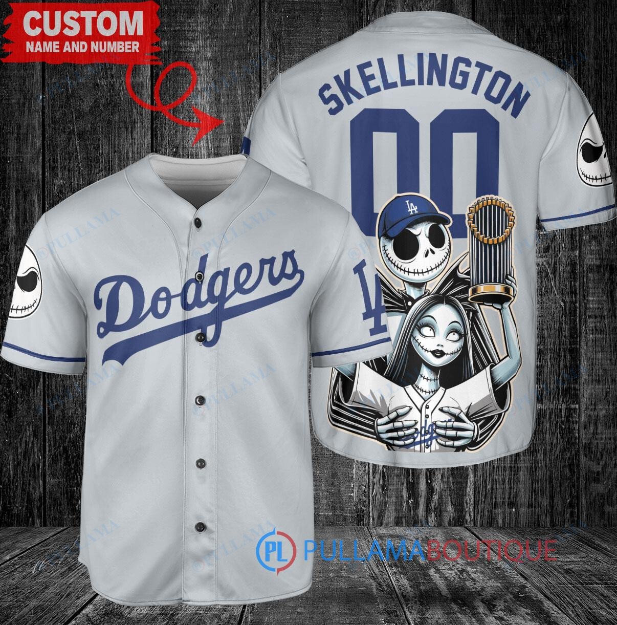 LA Angels Jack Skellington Sally World Series Trophy Baseball Jersey White