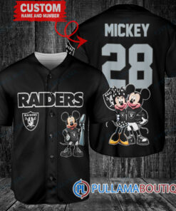 Las Vegas Raiders x Mickey and Minnie with Trophy Custom Baseball Jersey Black